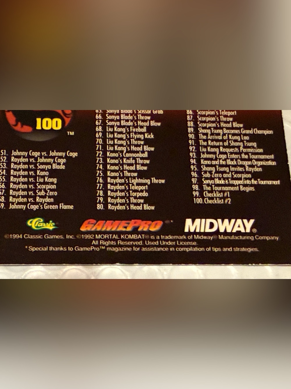 1994 Classic Games Mortal Kombat Series 1 Complete 100 Card Base Set w/7 LE card - Picture 6 of 11